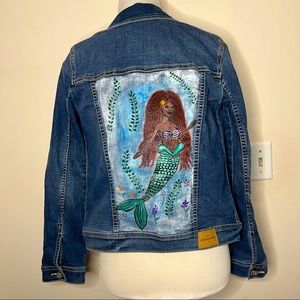 Girls hand painted black mermaid jean jacket sz 14/16